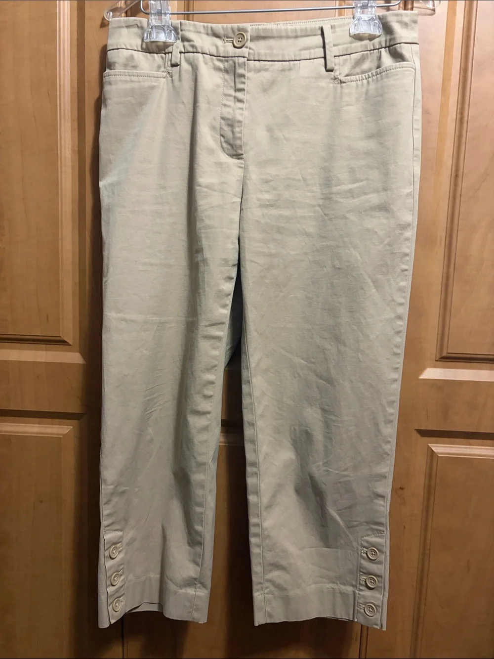 Talbots Light Khaki Cropped Button-Hem Jeans